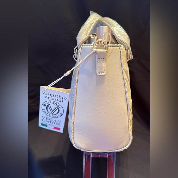 Valentino Orlandi Light Taupe Quilted Vegan Leather Crossbody Bag - Picture 5 of 8